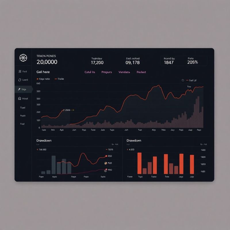 Snímek výkonnostního dashboardu se Sharpe ratio, P&L křivkou a drawdown pruhy